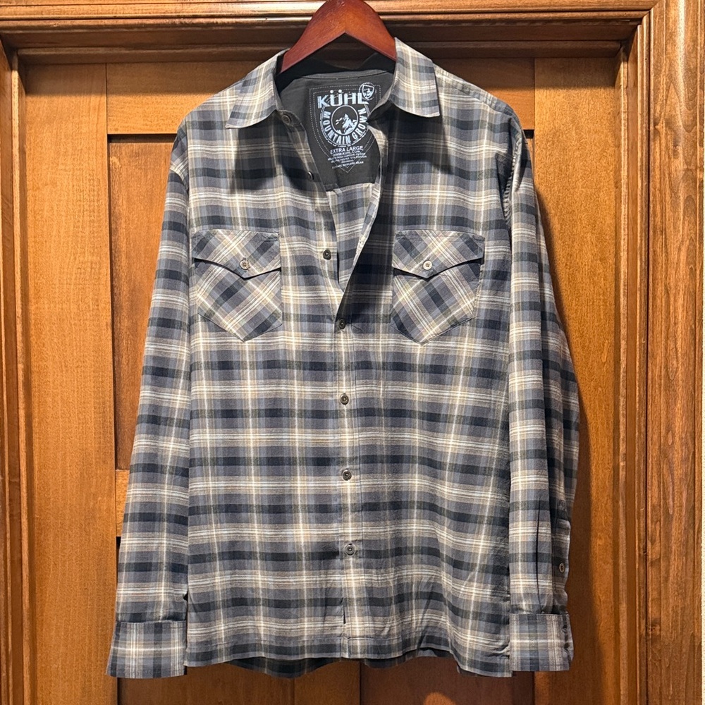 Kuhl Men's Gray and Blue Plaid Button Down Shirt